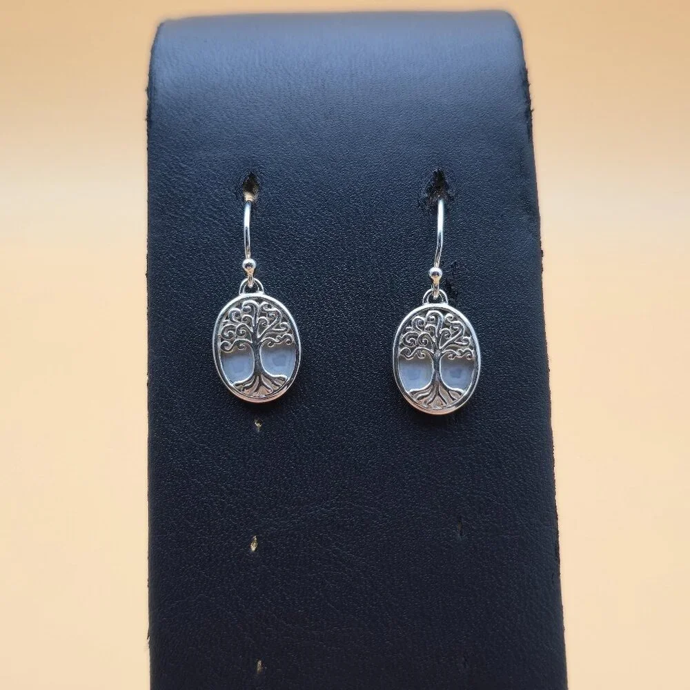 Sterling Silver Mother Of Pearl Tree Of Life Dangle Earrings A5837